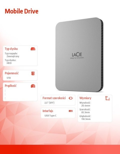 Dysk przenośny 5TB USB-C STLP5000400 LaCie