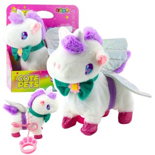 LEAN Toys Interaktywny Jednorożec Na Smyczy Chodzi Dźwięki Galopu Odpinane Skrzydła