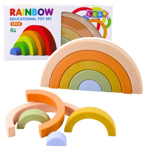 LEAN Toys Tęczowa Układanka Dla Malucha Klocki Gumowe Pastelowe 5 szt.