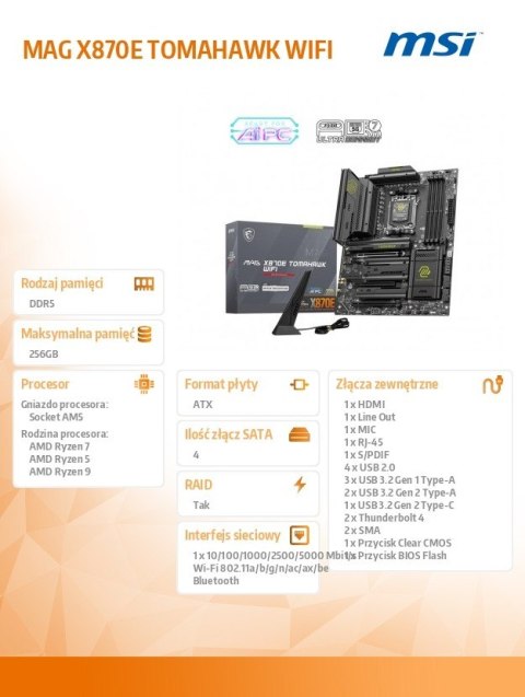 Płyta główna MAG X870E TOMAHAWK WIFI AM5 4DDR5 ATX MSI