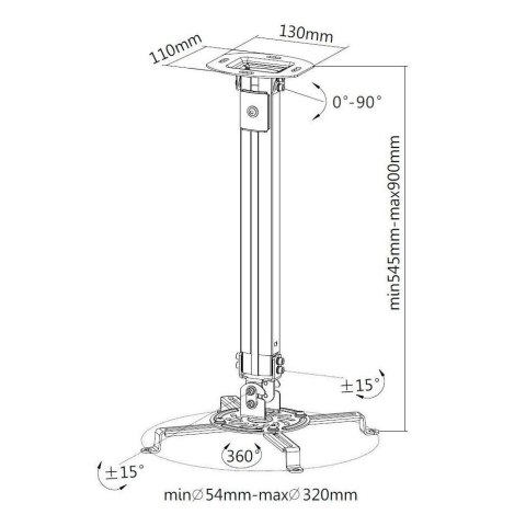 Ramię sufitowe do projektora 55-90cm 13,5kg srebrny Techly