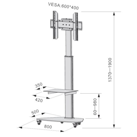 Stojak Mobilny LCD/LED 37-70cali, 40kg PIVOT Techly