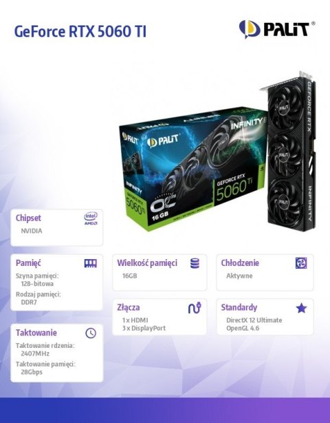 Karta graficzna GeForce RTX 5060 TI INFINITY 3 OC 16GB GDDR7 128bit 3DP/HDMI