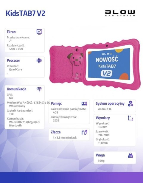 Tablet KidsTAB7 V2 4/32GB różowe etui kamera 2MP BLOW