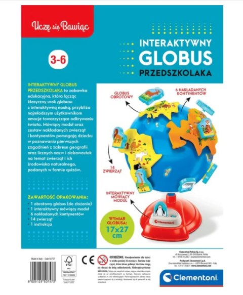 Clementoni Interaktywny Globus Przedszkolaka Uczę się Bawiąc Język Polski Clementoni 50757