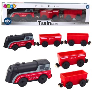LEAN Toys Mini Pociąg Elektryczny Na Magnes Lokomotywa 2 Wagony Czerwony