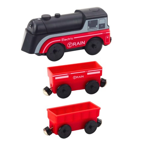 LEAN Toys Mini Pociąg Elektryczny Na Magnes Lokomotywa 2 Wagony Czerwony