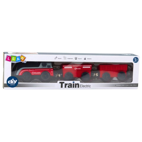 LEAN Toys Mini Pociąg Elektryczny Na Magnes Lokomotywa 2 Wagony Czerwony