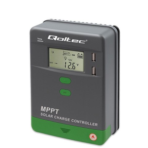 Solarny regulator ładowania MPPT z czujnikiem temperatury 10A | 12V/24V | LCD | 2xUSB | Bluetooth | APP | GEL | LiFePO4