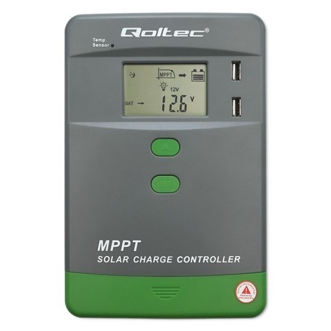 Solarny regulator ładowania MPPT z czujnikiem temperatury 10A | 12V/24V | LCD | 2xUSB | Bluetooth | APP | GEL | LiFePO4