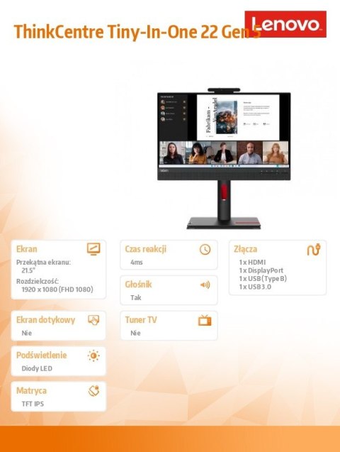 Monitor 21.5 cala ThinkCentre Tiny-in-One 22Gen5 WLED 12N8GAT1EU Lenovo