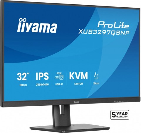 Monitor 32 cale XUB3297QSNP-B1 IPS,QHD,USB-C DOCK (95W), USB HUB 4x, KVM, RJ45, GW 5 LAT IIYAMA