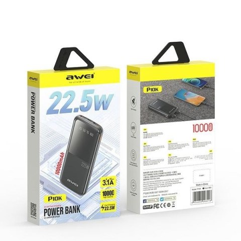 Powerbank 10000mAh P10K 22,5W 2xUSB + USB-C AWEI