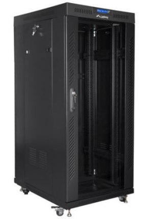Szafa instalacyjna RACK stojąca 19 cali 37u 800x1000 czarna drzwi szklane LCD (flat pack) Lanberg