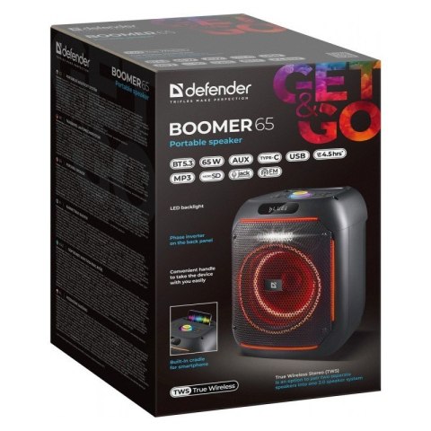 Głośnik bluetooth BOOMER 65W czarny podświetlenie LED Defender