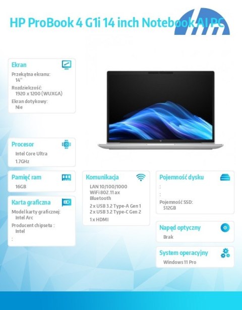 Notebook ProBook 4 G1i U5-225H 512GB/16GB/W11P/14.0 C51LMET
