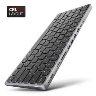 Klawiatura HMC-KB-CRL USB-C 5Gbps z wieloportowy hub 9in1, SD/microSD, 3x USB-A, HDMI 4K/60Hz, PD 100W, Audio, Cyrillic layout,  AXAGON