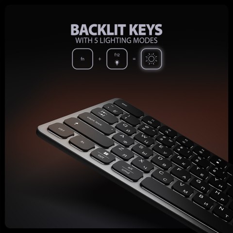Klawiatura HMC-KB-CRL USB-C 5Gbps z wieloportowy hub 9in1, SD/microSD, 3x USB-A, HDMI 4K/60Hz, PD 100W, Audio, Cyrillic layout,  AXAGON