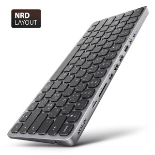 Klawiatura HMC-KB-NRD USB-C 5Gbps z wieloportowy hub 9in1, SD/microSD, 3x USB-A, HDMI 4K/60Hz, PD 100W, Audio, Nordic layout, 60 AXAGON