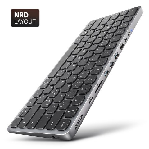 Klawiatura HMC-KB-NRD USB-C 5Gbps z wieloportowy hub 9in1, SD/microSD, 3x USB-A, HDMI 4K/60Hz, PD 100W, Audio, Nordic layout, 60 AXAGON