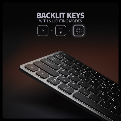 Klawiatura HMC-KB-NRD USB-C 5Gbps z wieloportowy hub 9in1, SD/microSD, 3x USB-A, HDMI 4K/60Hz, PD 100W, Audio, Nordic layout, 60 AXAGON