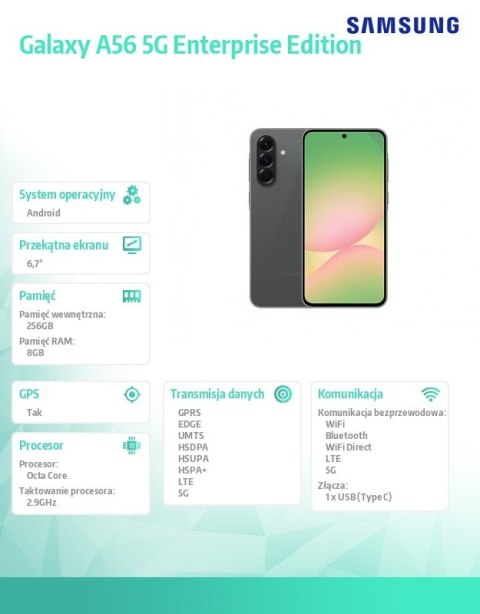 Smartfon Galaxy A56 5G 8/256GB Enterprise Edition grafitowy