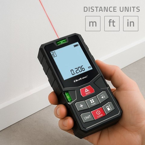 Cyfrowy dalmierz laserowy z poziomicą | podświetlany LCD | 120m Qoltec