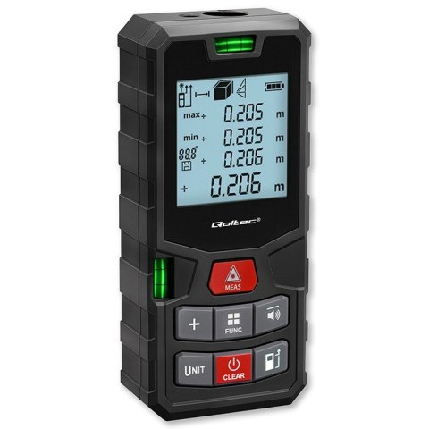 Cyfrowy dalmierz laserowy z poziomicą | podświetlany LCD | 120m Qoltec