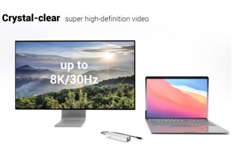 HUB USB-C Charging Metal 5 port with USB-C video 8K + Power Delivery 85W