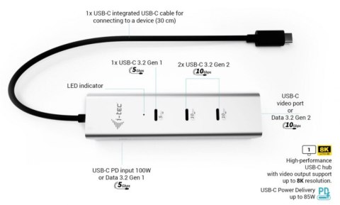 HUB USB-C Charging Metal 5 port with USB-C video 8K + Power Delivery 85W