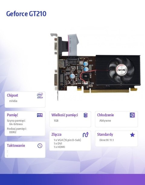 Karta graficzna - Geforce GT210 1GB DDR2 64Bit DVI HDMI VGA LP Fan V7 AFOX