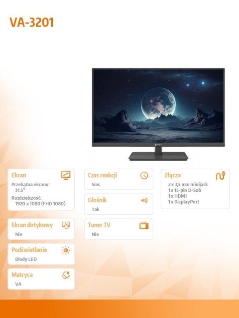 Monitor 32 cale VA-3201 CZARNY 300cd/m2 1400:1 16/7