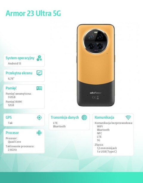 Smartfon Armor 23 Ultra 5G 12/512GB IP69K Pomarańczowy