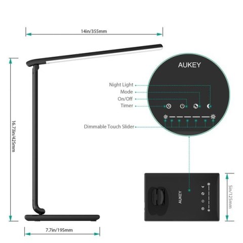 LT-T10 Black lampa biurkowa LED dotykowa | 12W | 3000-6500K | 7 poziomów ściemniania | 5 trybów świecenia