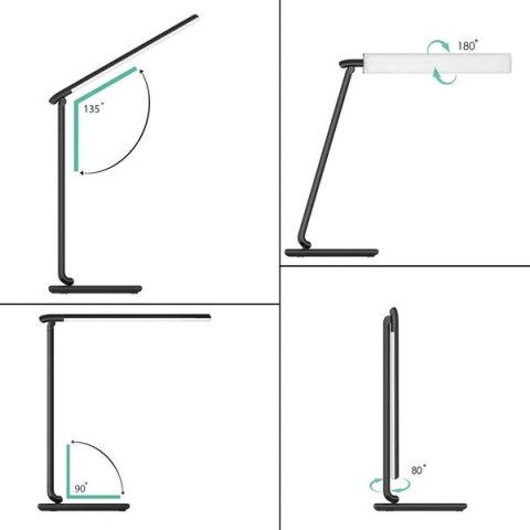 LT-T10 Black lampa biurkowa LED dotykowa | 12W | 3000-6500K | 7 poziomów ściemniania | 5 trybów świecenia