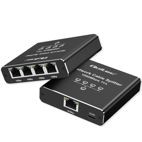 Rozdzielacz splitter Ethernet mini SWITCH 1x4 RJ45 | 1000Mb/s | USB-C | Aluminium