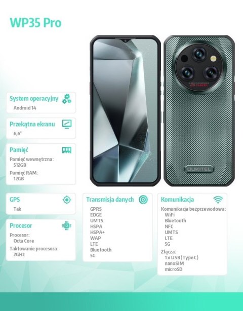 Smartfon WP35 Pro 5G 12/512GB IP69K Zielony