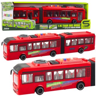 Autobus Przegubowy Otwierane Drzwi Światła Dźwięki Czerwony 1:16