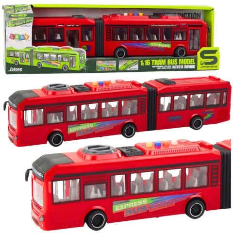 Autobus Przegubowy Otwierane Drzwi Światła Dźwięki Czerwony 1:16