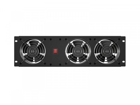 Panel wentylacyjny pionowy 19 cali 3U do szaf rack, trzy wentylatory, 230V, czarny