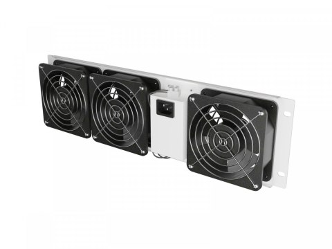 Panel wentylacyjny pionowy 19 cali 3U do szaf rack, trzy wentylatory, 230V, szary