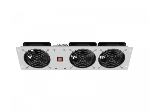 Panel wentylacyjny pionowy 19 cali 3U do szaf rack, trzy wentylatory, 230V, szary