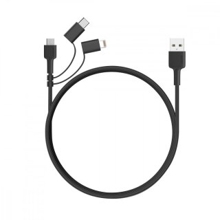 CB-BAL5 3w1 kabel micro USB | USB-C | Lightning | 1.2m nylonowy oplot czarny