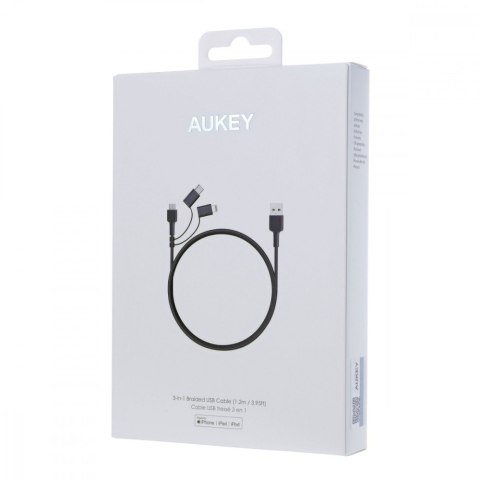 CB-BAL5 3w1 kabel micro USB | USB-C | Lightning | 1.2m nylonowy oplot czarny