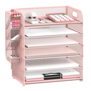 Organizer Na Dokumenty Teczki 5 Poziomów Metalowy Różowy