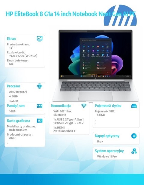 Notebook EliteBook 8 G1a Ryzen AI 5 PRO 340 512GB/16GB/W11P/14.0 C51H0ET