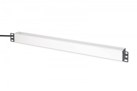 Listwa zasilająca PDU Rack (620mm) z zabezpieczeniem przeciwprzepięciowym + filtr EMI/RFI, 9 gniazd Schuko CEE 7/3 (45°), kabel 