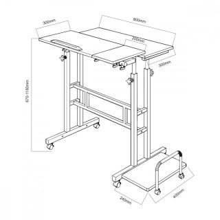 Mobilne biurko regulowane MC-124 W regulacja wysokości 67-115cm, max 50kg, blat 80x60 cm