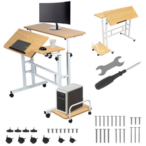 Mobilne biurko regulowane MC-124 W regulacja wysokości 67-115cm, max 50kg, blat 80x60 cm
