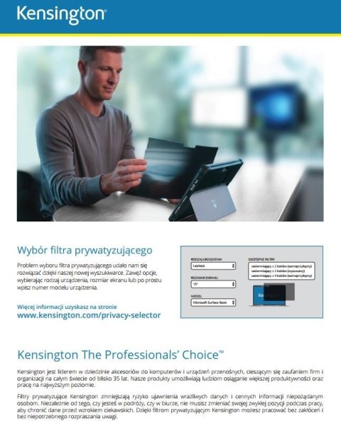 Filtr prywatyzujący, 2-stronny, zdejmowany, do monitora 23 cale, 16:9